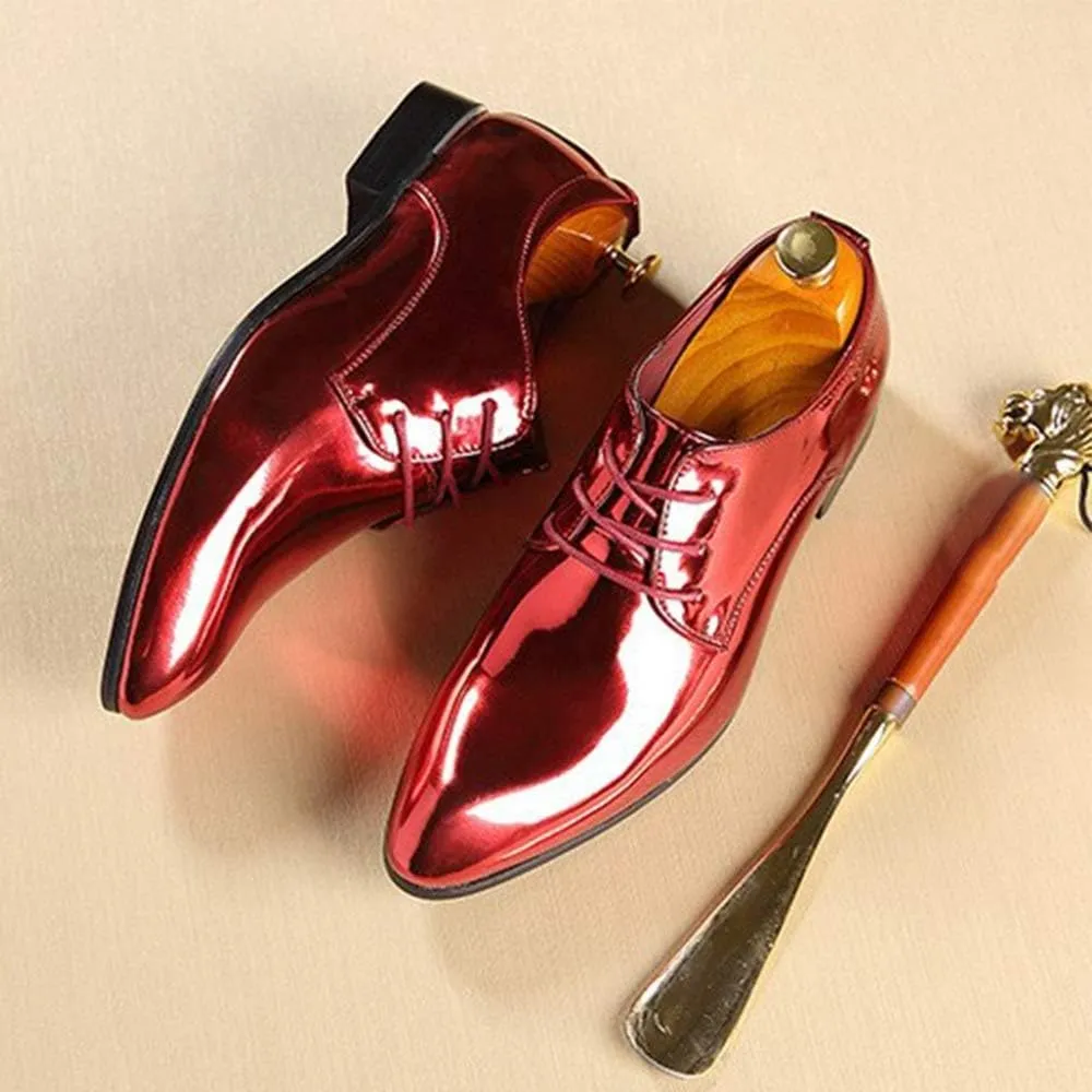 New Shoes Dress Oxford for Men Lace Up Patent Leather Derby Shoes PU Leather Block Heel Non Slip Rubber Sole Low Top Slip Resistant Prom