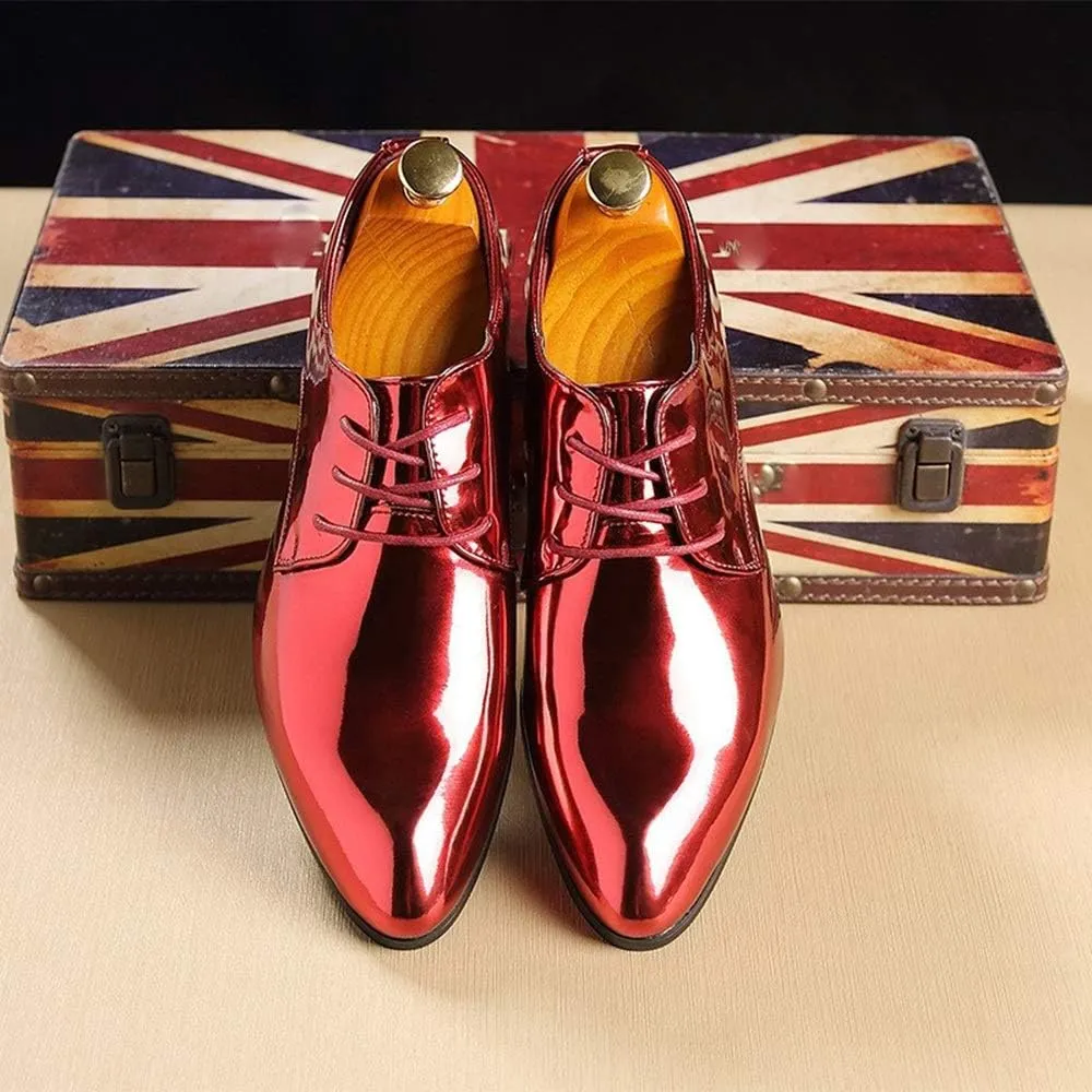 New Shoes Dress Oxford for Men Lace Up Patent Leather Derby Shoes PU Leather Block Heel Non Slip Rubber Sole Low Top Slip Resistant Prom