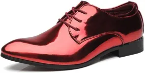 New Shoes Dress Oxford for Men Lace Up Patent Leather Derby Shoes PU Leather Block Heel Non Slip Rubber Sole Low Top Slip Resistant Prom