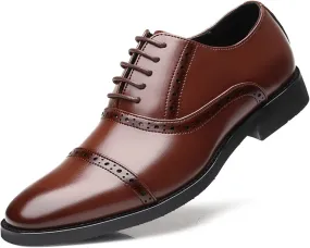 Oxford Shoes for Men Lace Up Cap Toe Round Burnished Toe Vegan Leather Low Top Non Slip Resistant Classic (Color : Brown, Size : 10)