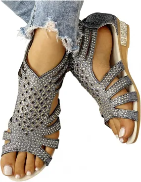 Sandals for Women Casual Summer Womens Sandals Low Wedges Peep Toe Wrapped Sexy Cute Diamond Dressy Sandalias Sandals for Women