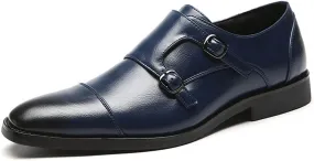 Single Season Formal Shoes for Men Slip On Monk Strap Cap Toe Black Burnished Toe PU Leather Rubber Sole Resistant Non Slip Low Top Anti-Slip Casual Very Popular Among Young People (Colo