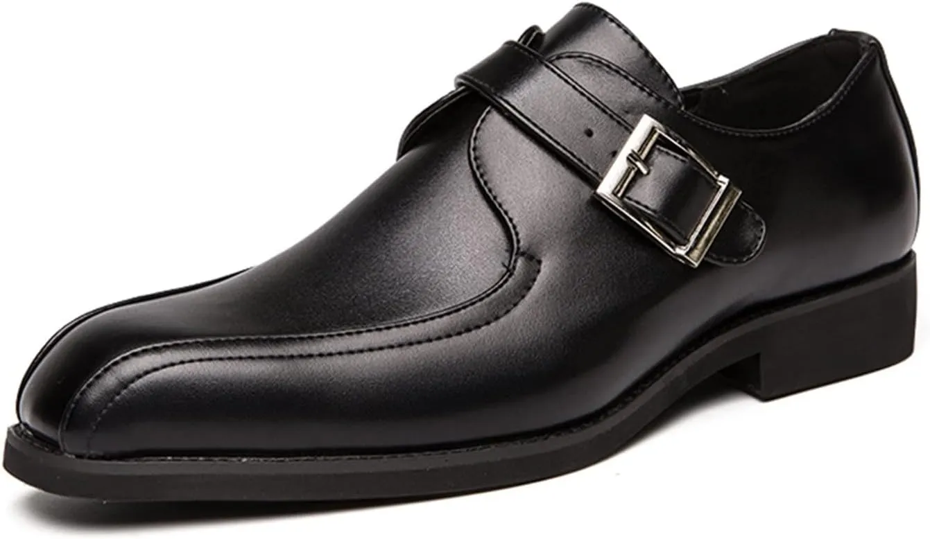 Single Season Shoes Dress Oxford for Men Slip On Bike Toe Monk Strap Vegan Leather Block Heel Rubber Sole Anti-Slip Low Top Slip Resistant Casual Very Popular Among Young People (Color : Black