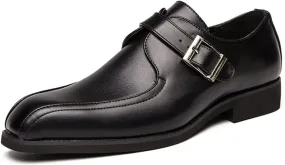 Single Season Shoes Dress Oxford for Men Slip On Bike Toe Monk Strap Vegan Leather Block Heel Rubber Sole Anti-Slip Low Top Slip Resistant Casual Very Popular Among Young People (Color : Black