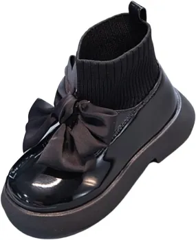 Toddler Girls Mary Jane Flat Ankle Boots Socks Shoes Fashion Sweet Chunky Leather Dress Shoes for Little/Big Kids