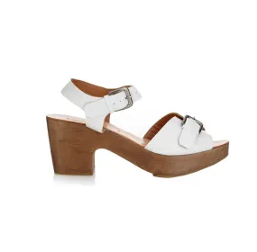 White Perforated Platform Bandera Ankle Strap Sandals