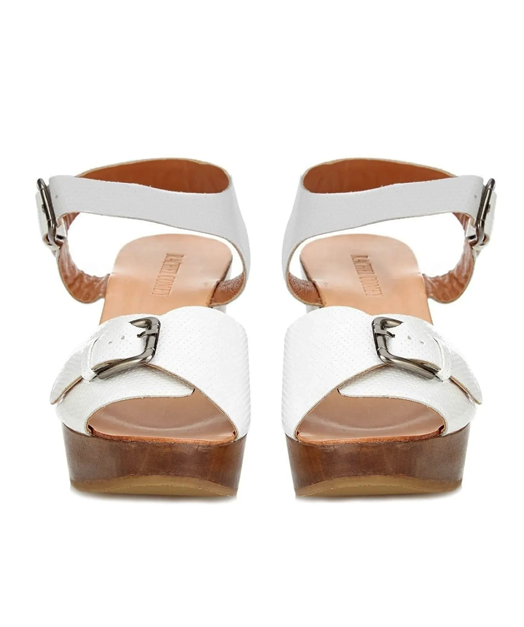 White Perforated Platform Bandera Ankle Strap Sandals