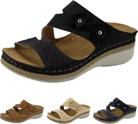 Womens Slip-On Wedge Sandal Double Buckle Arch Support Slides Orthotic Walking Sandals Rubber Outsole for Long-Lasting Wear