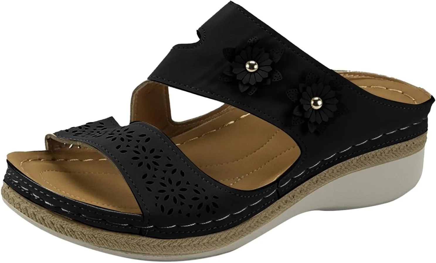 Womens Slip-On Wedge Sandal Double Buckle Arch Support Slides Orthotic Walking Sandals Rubber Outsole for Long-Lasting Wear