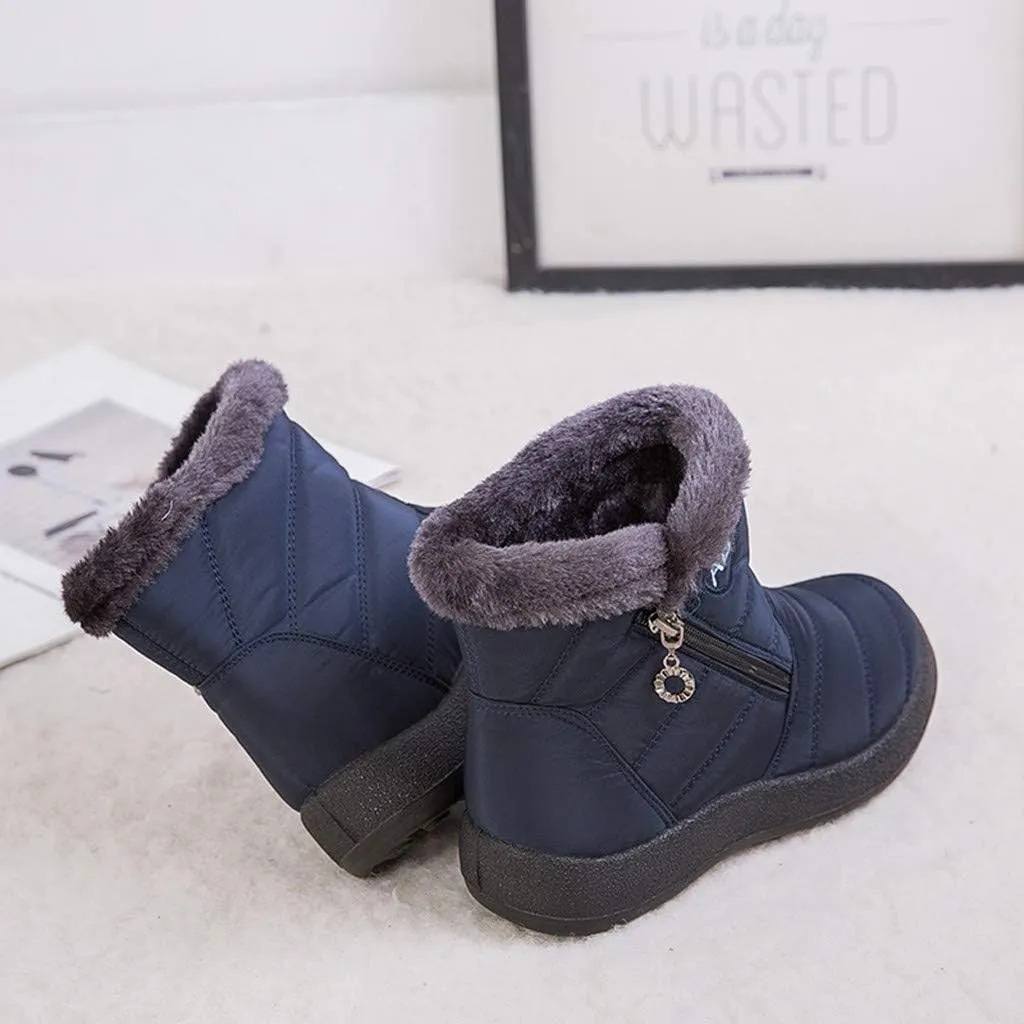 Womens Snow Boots Winter Ankle Boots Side Zipper Warm Lightweight Booties Outdoor Anti-Slip Girls Walking Boots