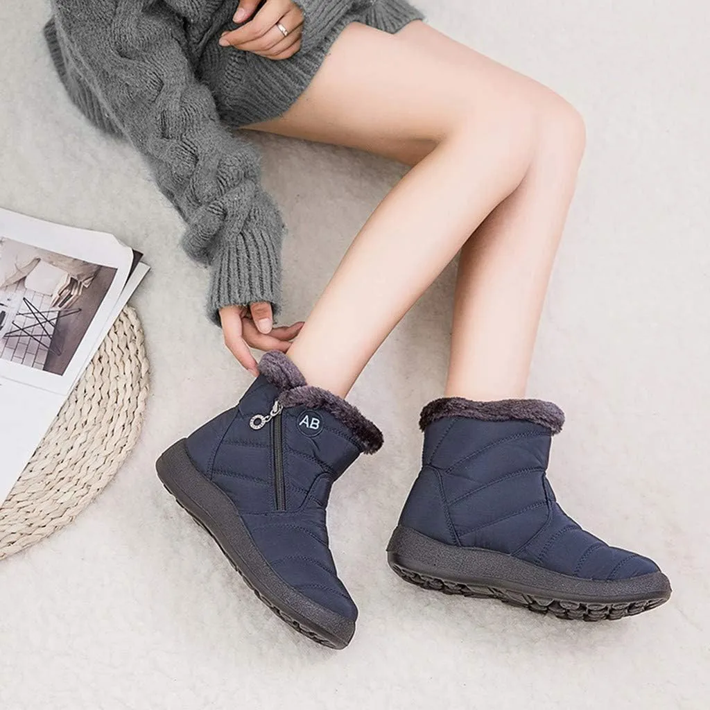 Womens Snow Boots Winter Ankle Boots Side Zipper Warm Lightweight Booties Outdoor Anti-Slip Girls Walking Boots