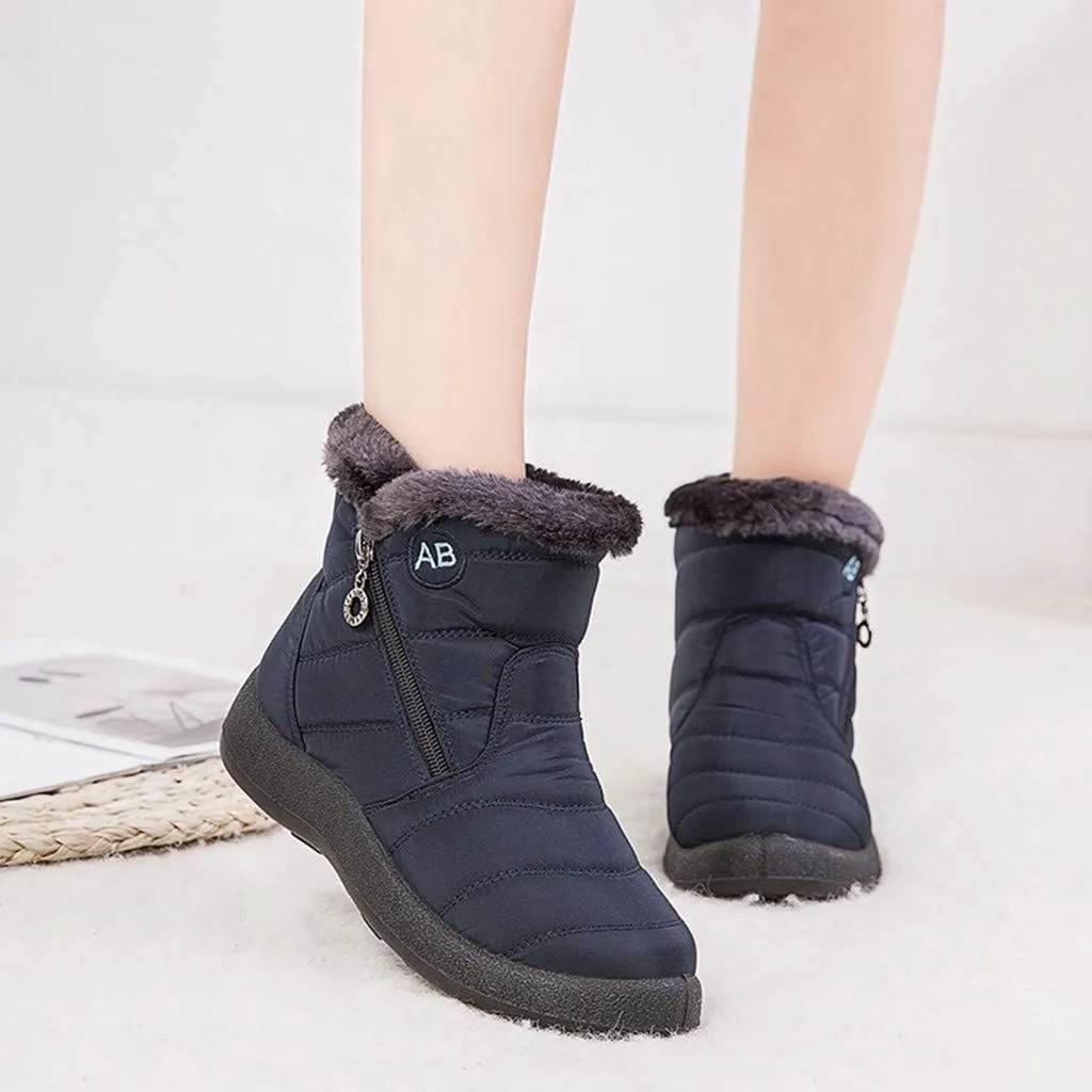 Womens Snow Boots Winter Ankle Boots Side Zipper Warm Lightweight Booties Outdoor Anti-Slip Girls Walking Boots