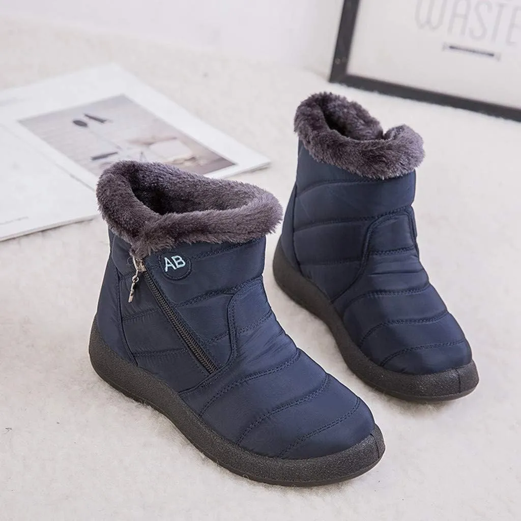 Womens Snow Boots Winter Ankle Boots Side Zipper Warm Lightweight Booties Outdoor Anti-Slip Girls Walking Boots