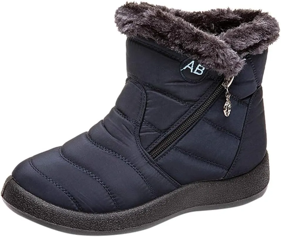 Womens Snow Boots Winter Ankle Boots Side Zipper Warm Lightweight Booties Outdoor Anti-Slip Girls Walking Boots