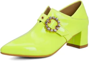 Women's Square Toe Buckle Pump Oxfords Patent Leather Chunky Mid Heels Western Classic Dress Shoes
