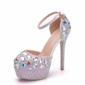 Wonen Pumps Fashion Office Shoes Waterproof platform Hollow Round Toe Thin Heels 14CM High Heels Shoes Women&#39;s Wedding Shoes