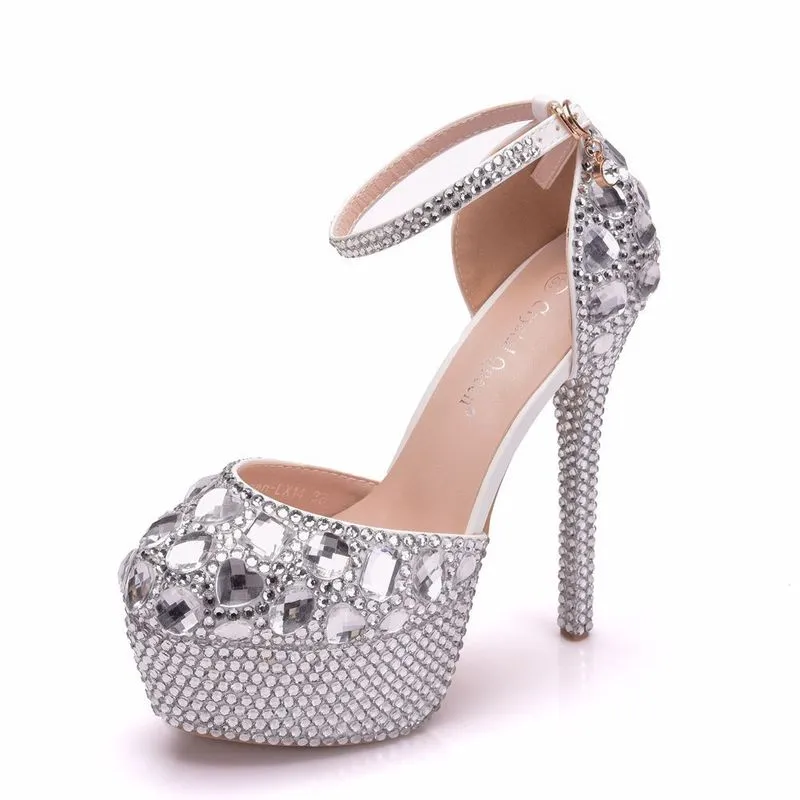 Wonen Pumps Fashion Office Shoes Waterproof platform Hollow Round Toe Thin Heels 14CM High Heels Shoes Women&#39;s Wedding Shoes