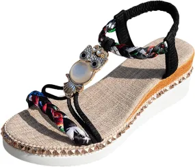 ZSpzx Wedge Sandals For Women 2025,Women's T-Strap Sandal Comfortable Open Toe Elastic Ankle Strap Beaded Slip On Dressy Flat Low Heel Summer Womens Bohe Walking Beach Shoes for Daily Wear ZSpzx Wedge Sandals For Women 2025,Women's T-Strap Sandal Comfortable Open Toe Elastic Ankle Strap Beaded Slip On Dressy Flat Low Heel Summer Womens Bohe Walking Beach Shoes for Daily Wear
